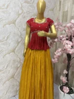 Maggam work peplum top paired with tissue skirt