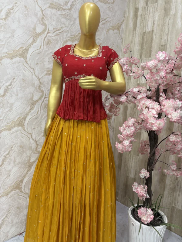 Maggam work peplum top paired with tissue skirt