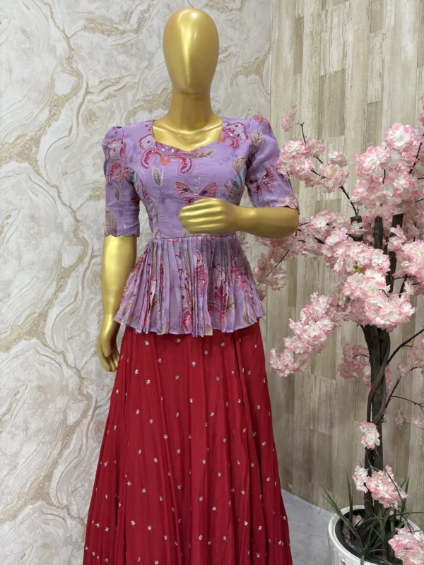 Floral peplum top paired with sequin work skirt