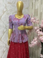 Floral peplum top paired with sequin work skirt