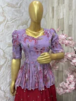 Floral peplum top paired with sequin work skirt