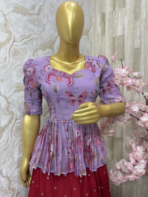 Floral peplum top paired with sequin work skirt