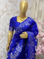Pure raw mango saree with stitched blouse