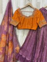 Tissue lehenga with beautiful maggam work blouse and dupatta
