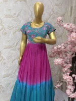 Dual shade long gown with floral yoke part and heavy maggam work