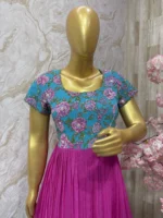 Dual shade long gown with floral yoke part and heavy maggam work