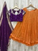 Tissue lehenga paired with beautiful maggam work & munita dupatta