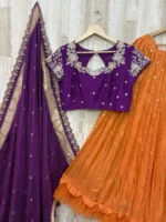 Tissue lehenga paired with beautiful maggam work & munita dupatta