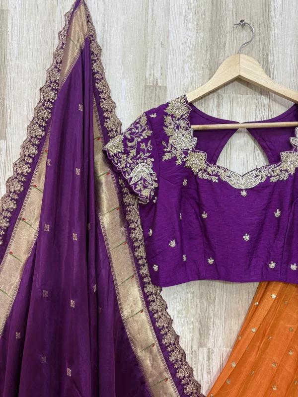 Tissue lehenga paired with beautiful maggam work & munita dupatta