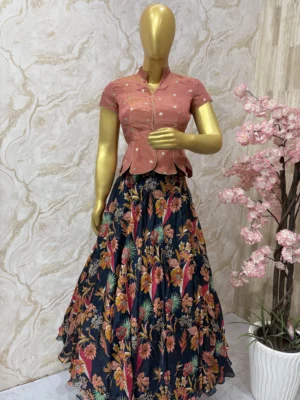 peplum top paired with beautiful floral skirt