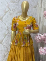 Floral top with self colour tissue skirt having all over sequin bootis