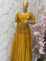 Floral top with self colour tissue skirt having all over sequin bootis