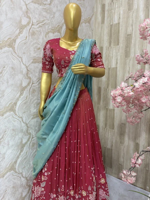 Bridal tissue hand work lehenga & blouse paired with contrast blouse