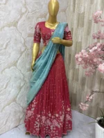 Bridal tissue hand work lehenga & blouse paired with contrast blouse