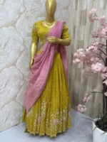 Bridal heavy hand work lehenga paired with beautiful contrast hand work dupatta