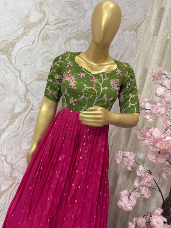 Pithani long gown with pretty kalamkari yoke part