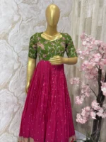 Pithani long gown with pretty kalamkari yoke part