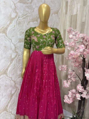 Pithani long gown with pretty kalamkari yoke part