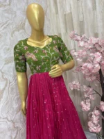 Pithani long gown with pretty kalamkari yoke part