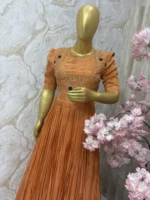 Tissue long gown having beautiful maggam work on yoke part