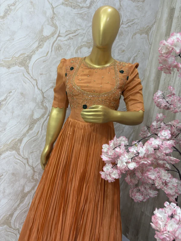 Tissue long gown having beautiful maggam work on yoke part