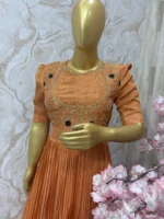 Tissue long gown having beautiful maggam work on yoke part