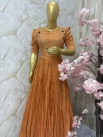 Tissue long gown having beautiful maggam work on yoke part