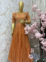Tissue long gown having beautiful maggam work on yoke part