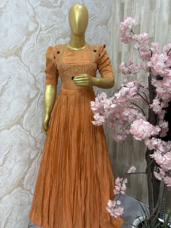 Tissue long gown having beautiful maggam work on yoke part