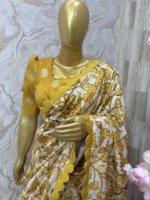 Kalamkari saree having scalap border paired with beautiful tissue sequin work blouse
