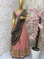 Pure munga crepe lehenga having beautiful pithani border pired with maggam work blouse & patola dupatta