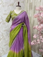 Tissue dual shade saree paired with beautiful sequin work blouse