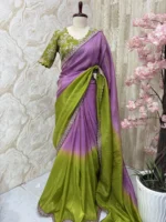 Tissue dual shade saree paired with beautiful sequin work blouse