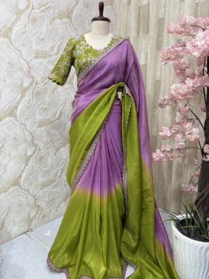 Tissue dual shade saree paired with beautiful sequin work blouse
