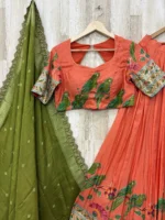 Trending orange colour lehenga & blouse paired with muniya dupatta