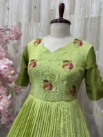 Dual shade maggam work long gown with heavy flare