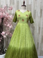 Dual shade maggam work long gown with heavy flare