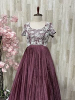 Pure crepe silk long gown with heavy pearl work & heavy flare