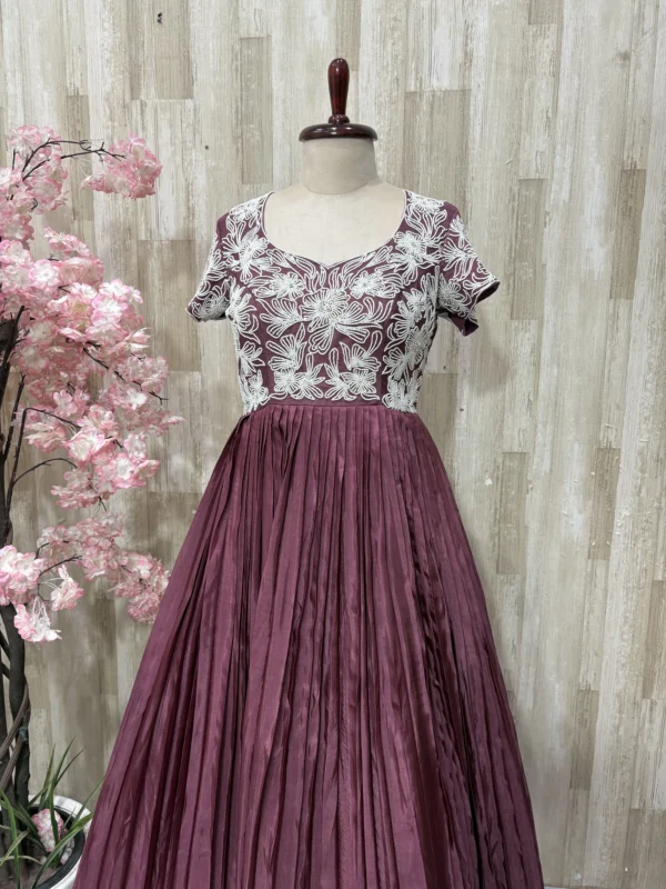 Pure crepe silk long gown with heavy pearl work & heavy flare