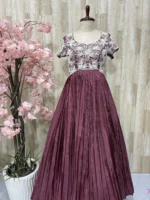 Pure crepe silk long gown with heavy pearl work & heavy flare