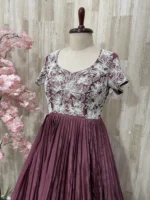 Pure crepe silk long gown with heavy pearl work & heavy flare