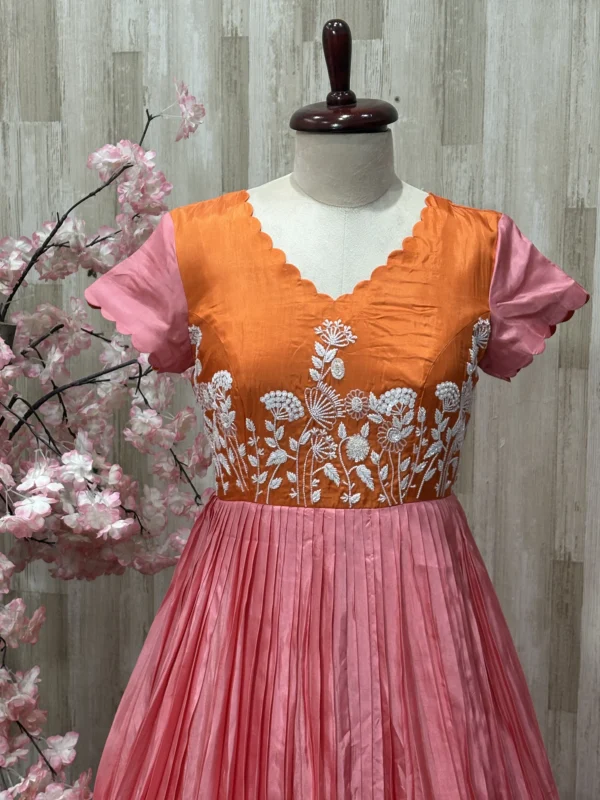 Dual shade pure crepe long gown with beautiful maggam work