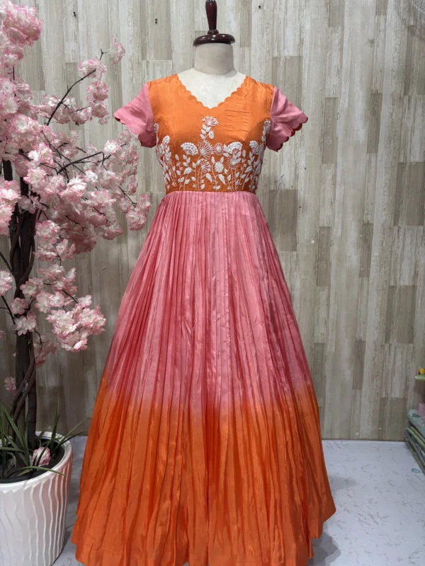 Dual shade pure crepe long gown with beautiful maggam work
