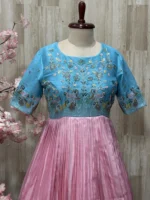 Dual shade heavy maggam work long gown with heavy flare