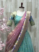 Tissue kota lehenga with beautiful border paired with contrast dupatta