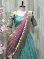 Tissue kota lehenga with beautiful border paired with contrast dupatta