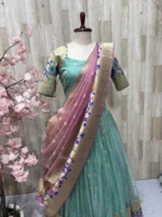Tissue kota lehenga with beautiful border paired with contrast dupatta