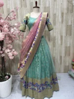 Tissue kota lehenga with beautiful border paired with contrast dupatta