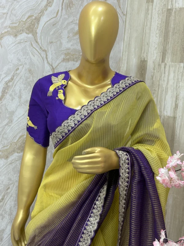 Falling organza dual shade saree paired with beautiful maggam work blouse