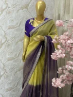 Falling organza dual shade saree paired with beautiful maggam work blouse